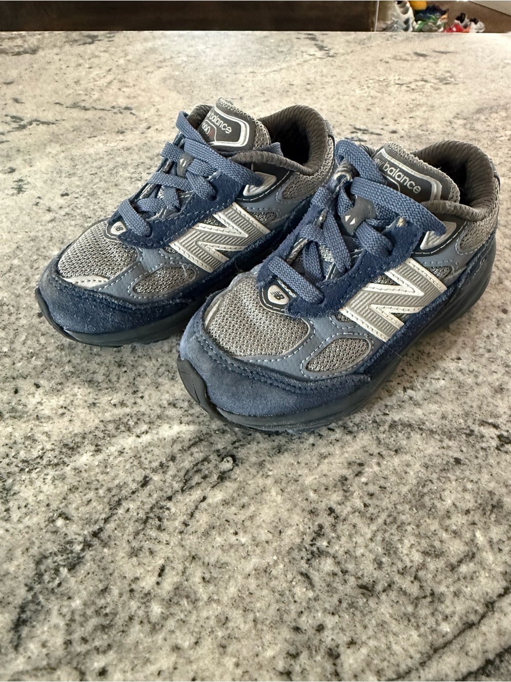 New Balance 990v6 Toddler Kids Navy Gray Running Sneakers